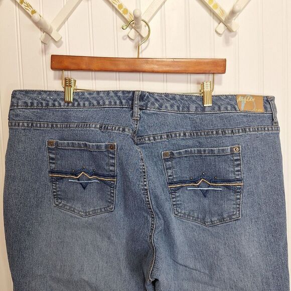 Duplex by Tyte Cropped Denim Jeans Womens 24W Studded Embroidered Wide Cuff Logo - Picture 6 of 15